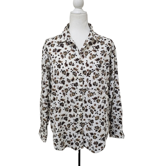 Cabin Creek Buttondown Long Sleeve Blouse Fall Acorn Leaf Print  Large - Picture 1 of 14